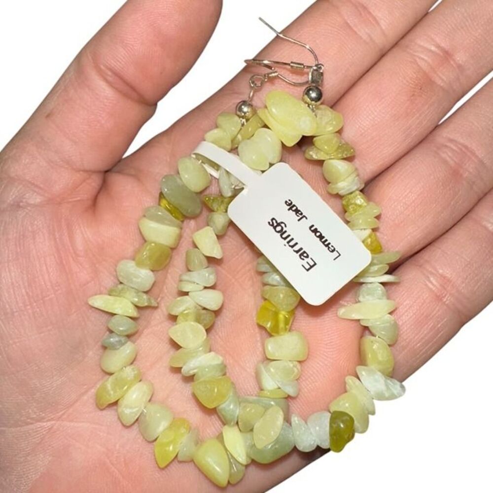 New Natural Yellow Lemon Jade Stone Teardrop Earrings .925 Sterling Silver Hook